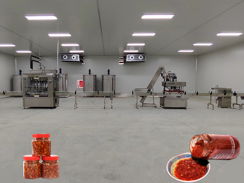 整套辣椒醬灌裝機生產線-多頭顆粒醬灌裝設備案例分享
